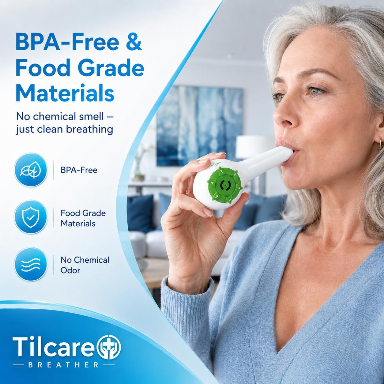 Anwendung des Atemtrainers, BPA-frei laut Hersteller